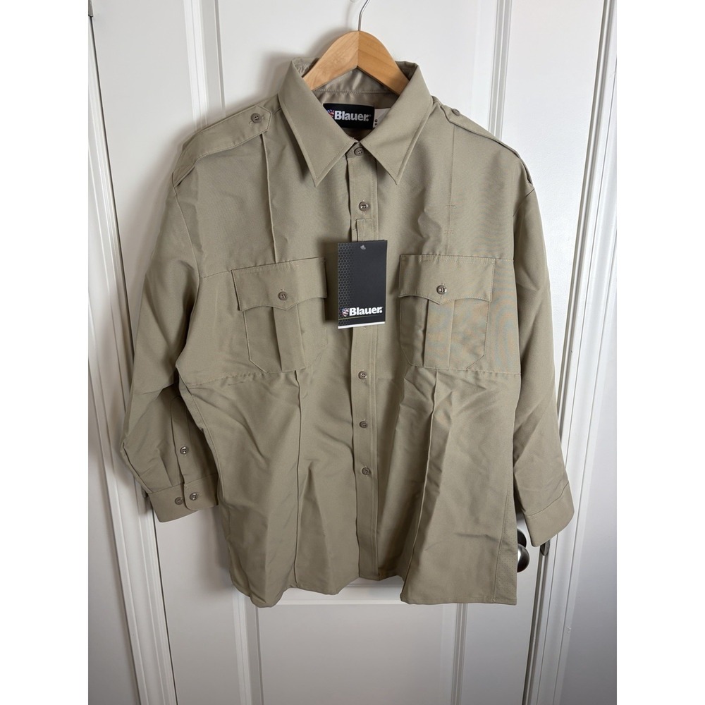 NWT!!! BLAUER 8670 MENS LONG SLEEVE POLYESTER SUPERSHIRT ZIP SHIRT TAN 18 x 33